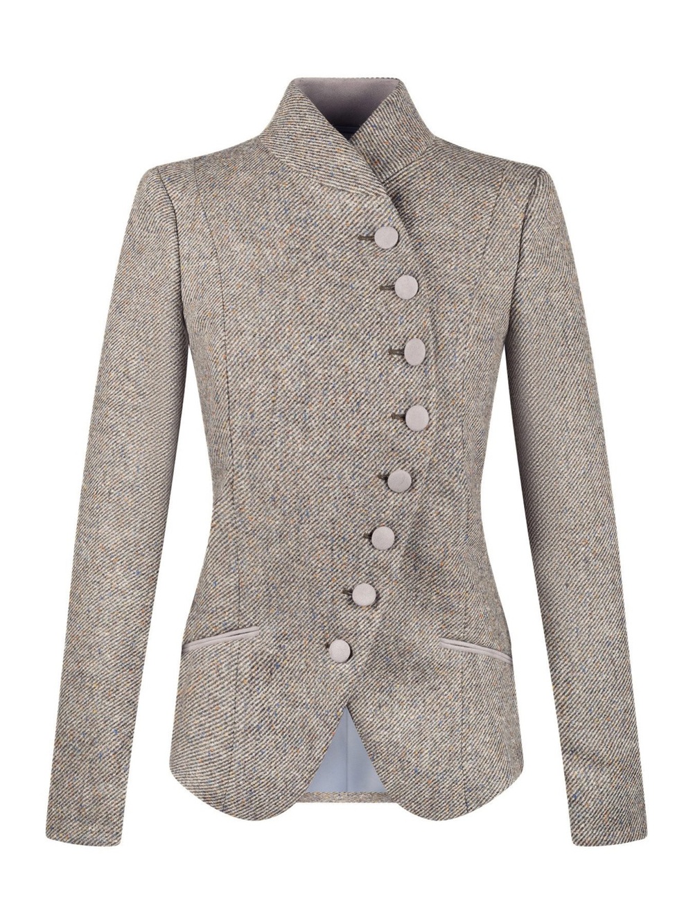 Women's Taupe Herringbone Asymmetric Button Blazer